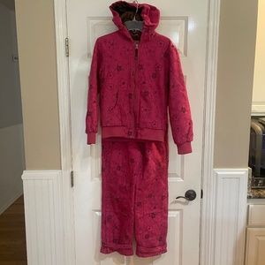 Roper Girls Pink & Brown Floral INSULATED Coat Overalls Large 10-12 Like NEW!